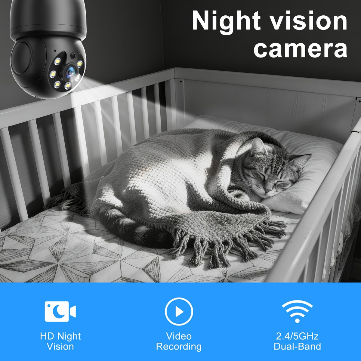 5MP Indoor Pet Monitoring Bulb Camera with Pan-Tilt Viewing, Color Night Vision, Motion Alerts and Two-Way Voice in One, Two or Four Camera Options