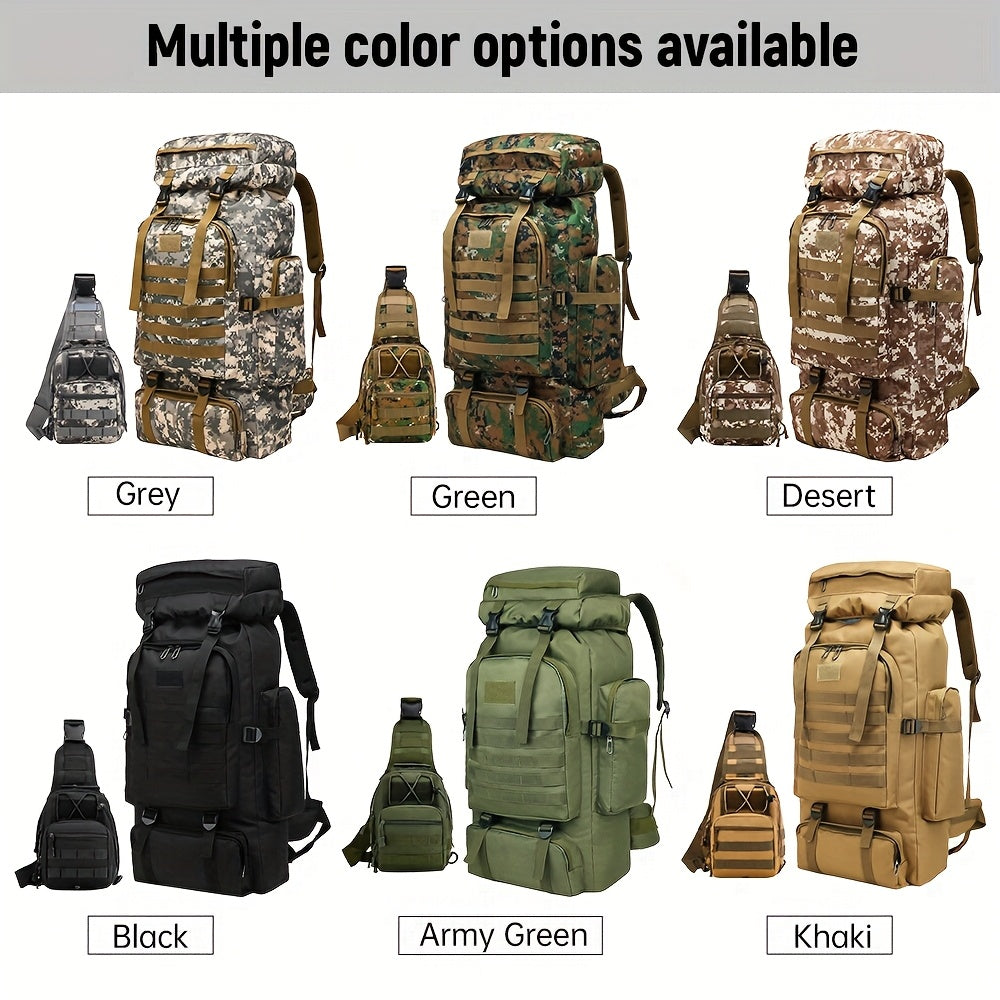 MOLLE Tactical Hiking Backpack with Multiple Compartments, Listed Two-Piece Set for Outdoor Gear Organization, Camping, Trekking and Adventure Travel