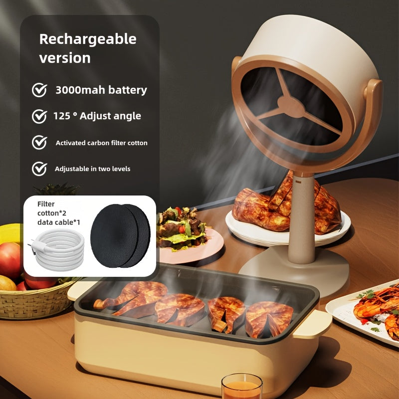 Portable USB Range Hood in Beige with Two Listed Filter Screens, Compact Desktop Exhaust Fan for Instruction-Approved Hotpot and Tabletop Cooking Setups