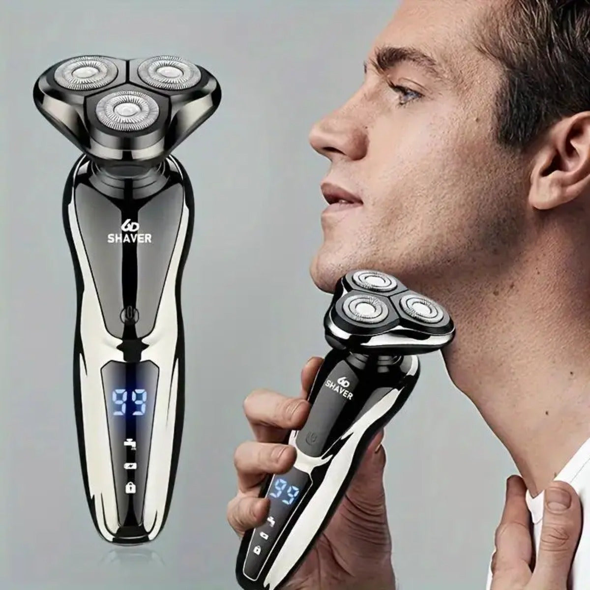 LED Display Men's Shaver in Black, Listed Rechargeable Cordless Electric Razor with 3D Floating Design and Two-Piece Option for Home and Travel Grooming