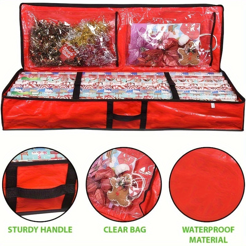 Under-Bed Wrapping Paper Organizer Bag with Multi-Compartment Storage Wording, Four Color Options for Gift Wrap, Ribbons and Seasonal Holiday Supplies