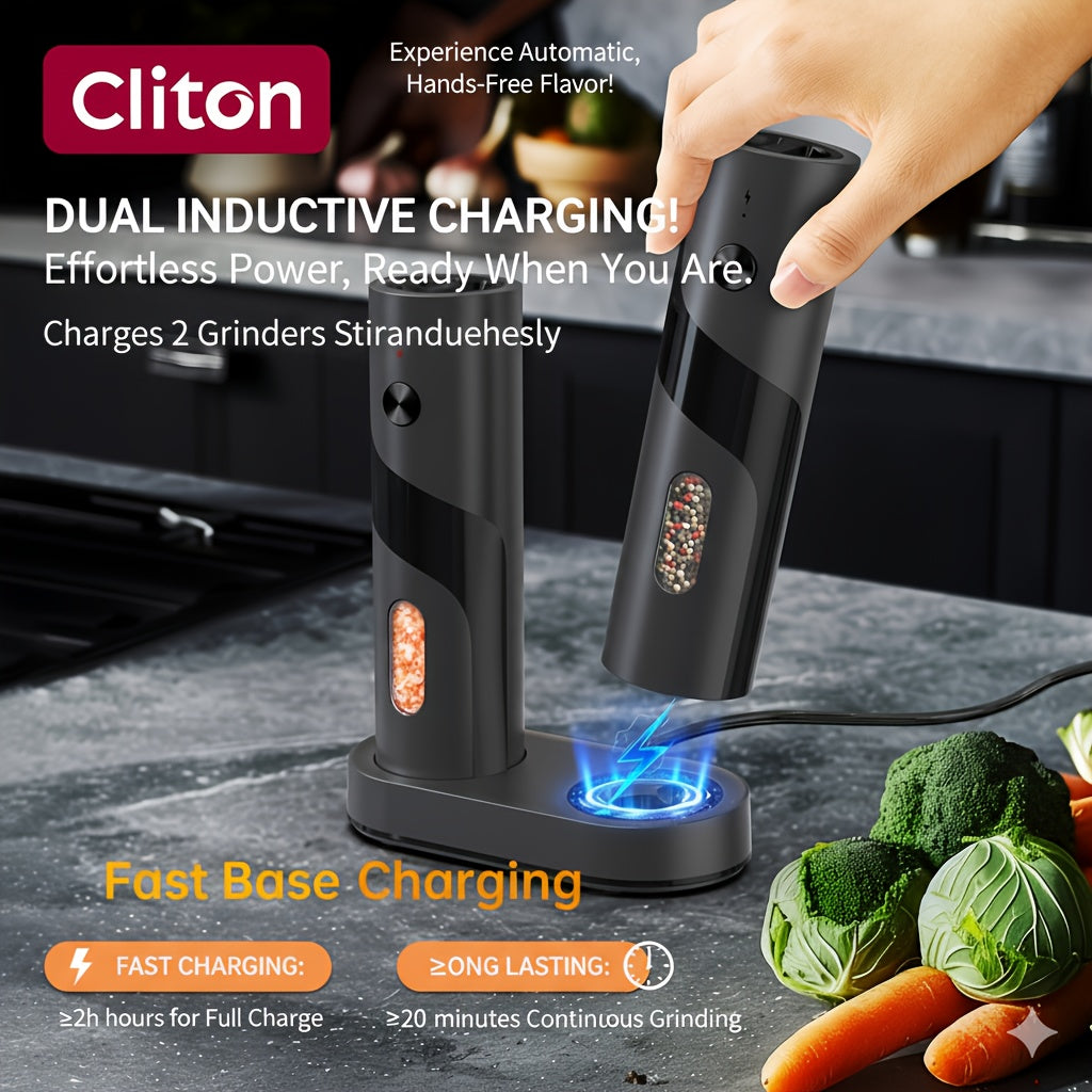 LED Salt and Pepper Grinder with Rechargeable Electric Grinding and Adjustable Coarseness, Black or Green Options Including Two-Piece Charging-Base Labels