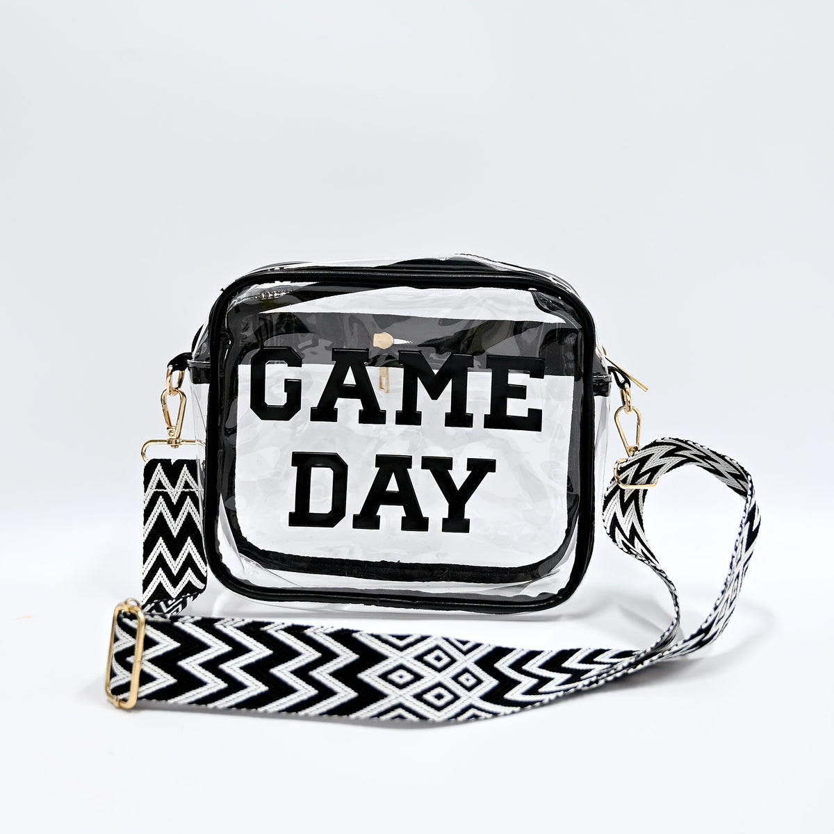 Game Day Clear Purse with Listed Letter Patches and Crossbody Carry Style, Green, Blue, Black, Red or Orange Options for Football Outfits and Concert Plans
