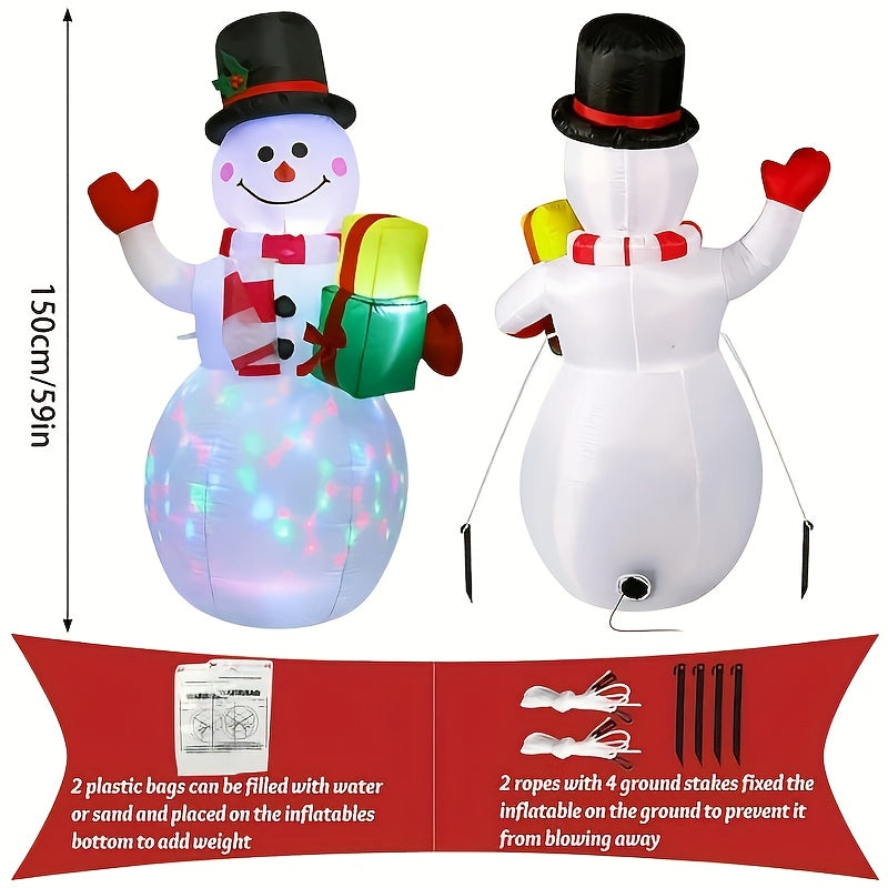 Gift-Holding Inflatable Snowman, Approximately 5ft Oxford Cloth Christmas Display with Internal LED Lights and Plug-Powered Built-In Blower for Holiday Decorating