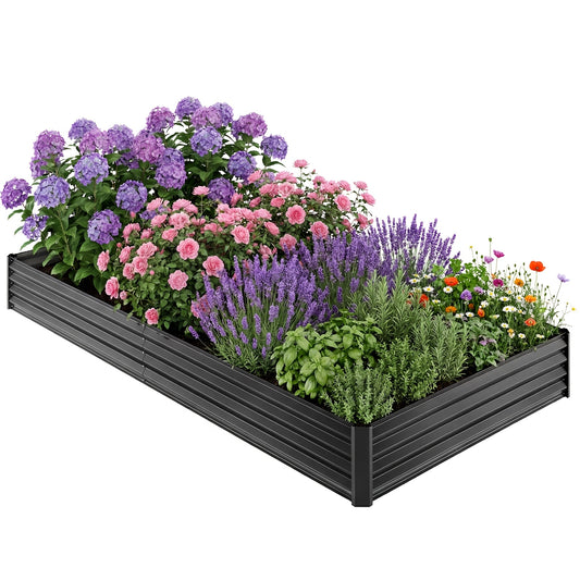 Metal Raised Garden Bed by TOMNK, Galvanized Outdoor Planter in Silvery or Black, One- or Two-Piece Size Options for Vegetables, Herbs and Flowers