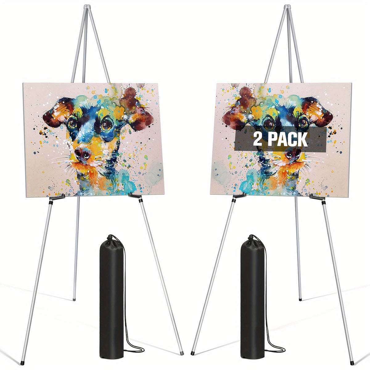 Display Easel Stand for Wedding Signs, Posters and Presentations, Folding Metal Tripod with 63-Inch Maximum Height, Adjustable Clips and Multi-Pack Options