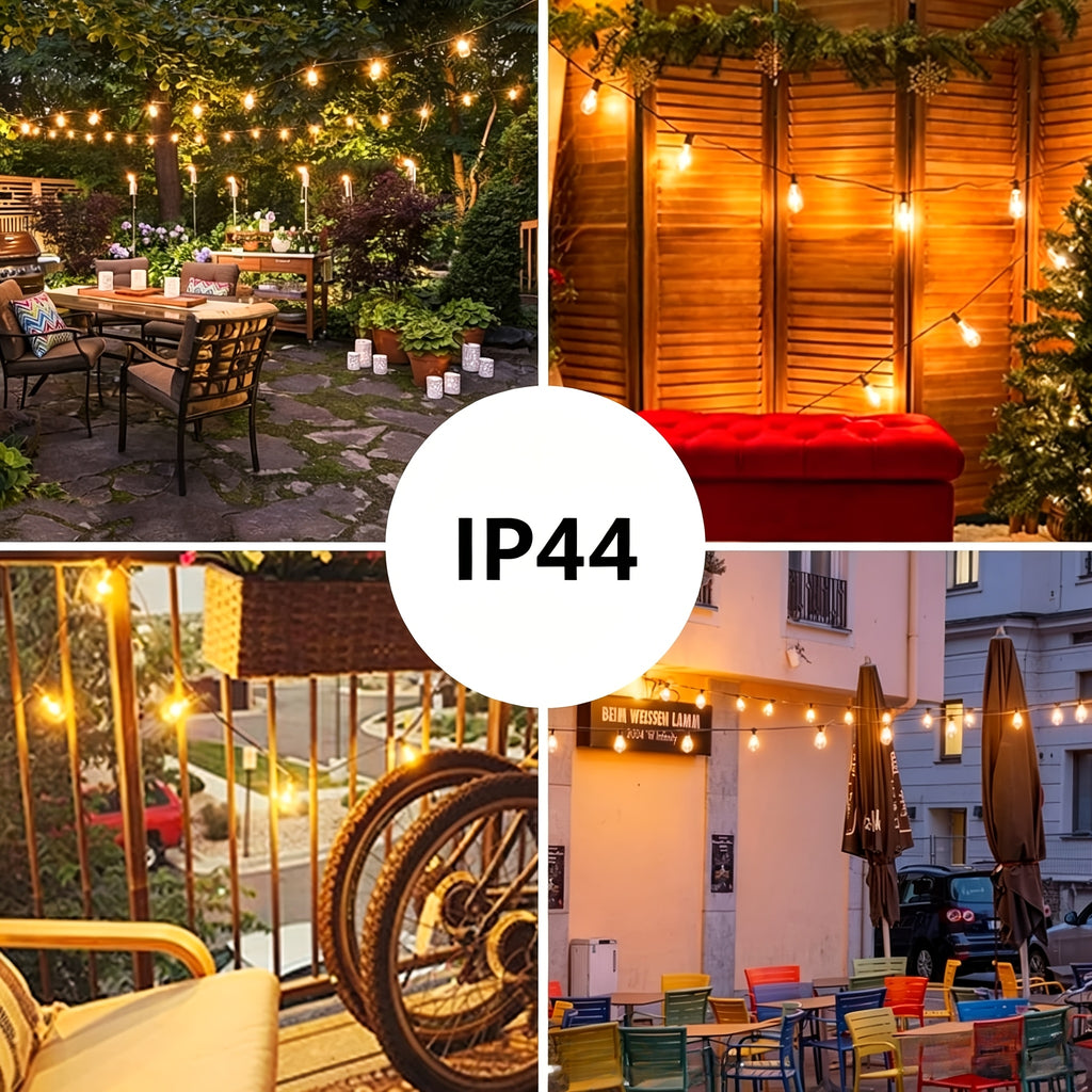 100ft/50ft Waterproof LED String Lights with Shatterproof ST38, Dimmable Outdoor Lights Suitable for Yard, Pool, Camping, Wedding & Garden Decor, 4 Mode Flash/Breath Modes, -Controlled Pole-Mountable