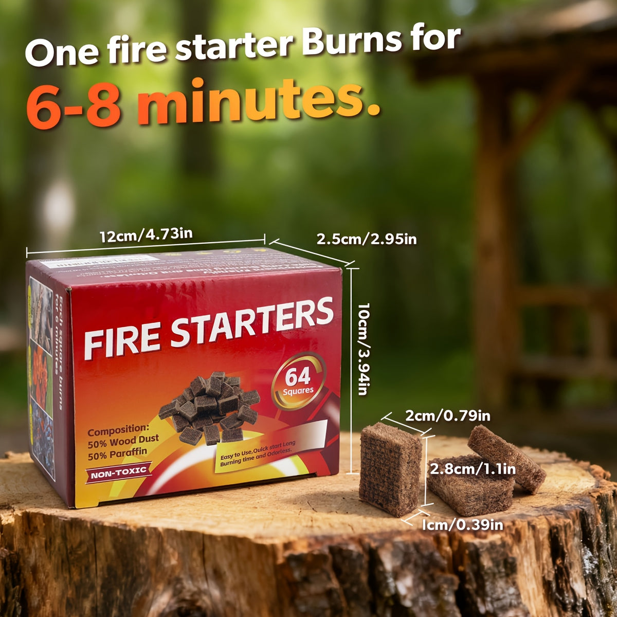 Fire Starter Squares 64-Pack for Compatible Fireplaces, BBQ Grills, Wood Stoves and Camping Setups, Square Firelighting Supplies for Experienced Adults