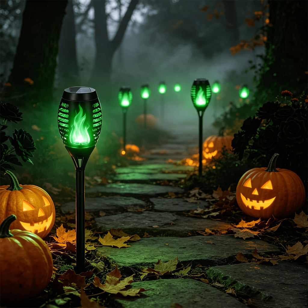 Solar Torch Lights with Flickering Flame Effect, 8 or 12 Pack Ground-Mounted Decorative Garden Lamps with Color Options for Outdoor Parties and Halloween Displays