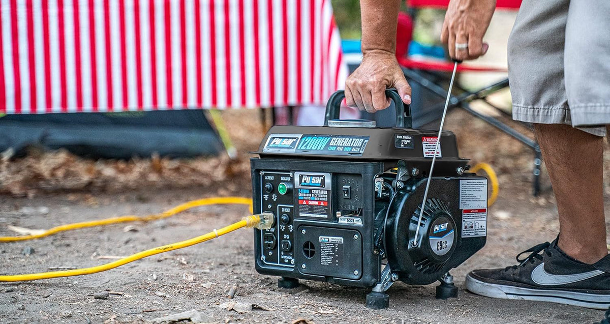 Gas-Powered Portable Generator by Pulsar with Carrying Handle, Listed 1200 Peak and 900 Running Watts, Recoil Start and 120V Outlets for Outdoor Power