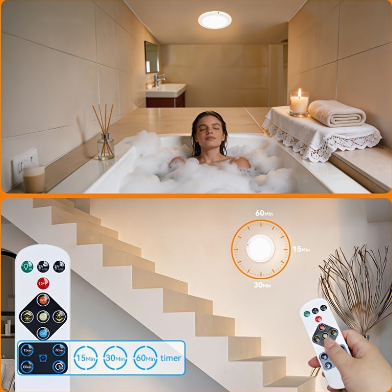 Rechargeable LED Ceiling Lights 2-Pack with Motion Sensor, Remote Control and Magnetic Design, Listed 5500mAh Battery and Three Lighting Modes for Home