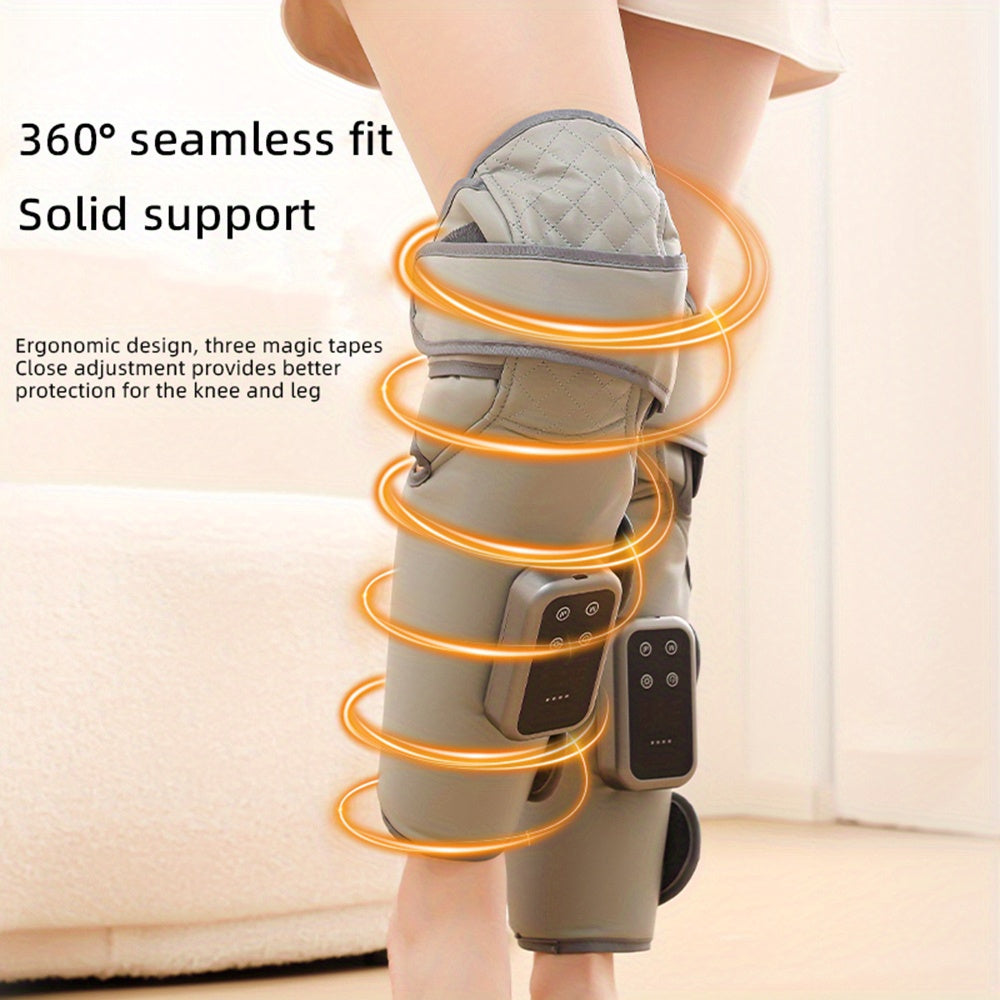 Light Gray Cordless Knee and Leg Massager with Listed Air Compression, Three Modes and Intensities, Knee-Only Heat and 20-Minute Auto-Off, Cable and Manual