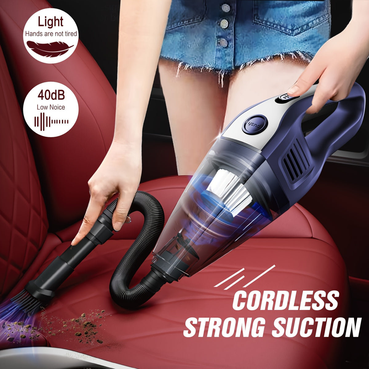 Handheld Vacuum Cleaner Cordless, USB Charging Mini Car Vacuum with Powerful Suction and Multi-Nozzle Kit, Portable Hand Vacuum for Car, Home, Office and Pet Hair Cleaning