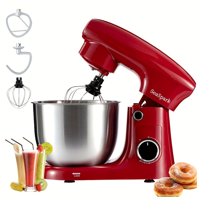 Tilt-Head Stand Mixer with 10 Speeds and Pulse Button, Stainless Steel Bowl, Dough Hook and Egg Mixer, 5L-Labeled Red, Silvery or Black Options for Home Baking