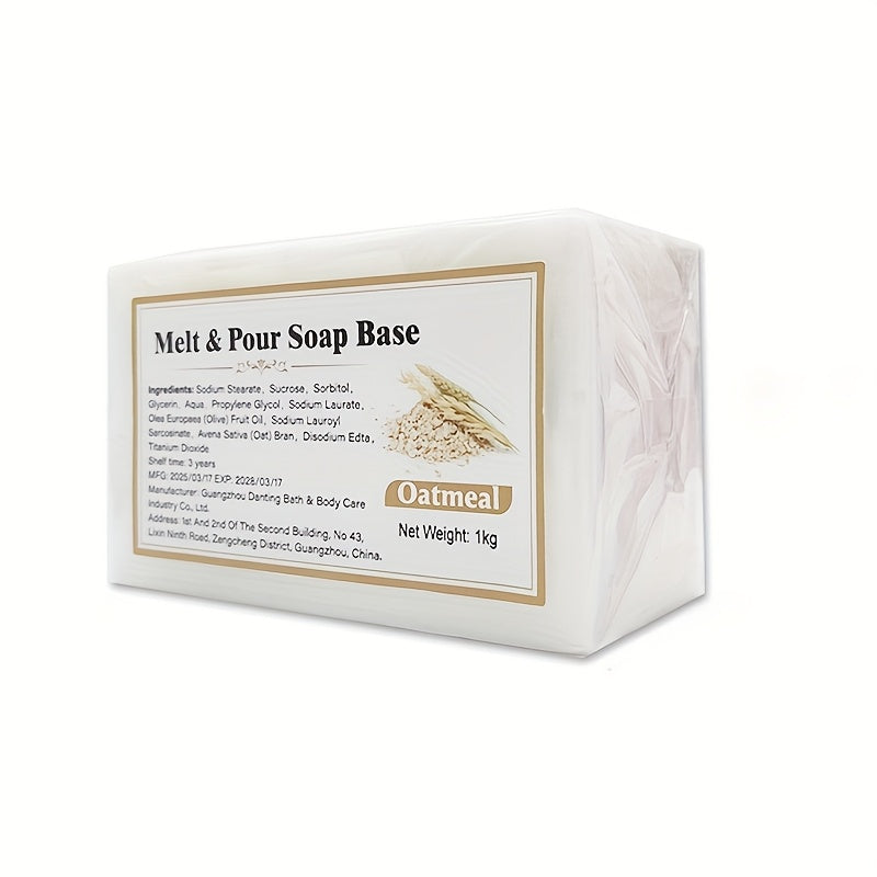Oat Soap Base Melt and Pour 2.2 Pounds with Listed Glycerin and Olive Oil, Easy-to-Cut Crafting Supply for DIY Handmade Soap Projects and Creative Gift Making
