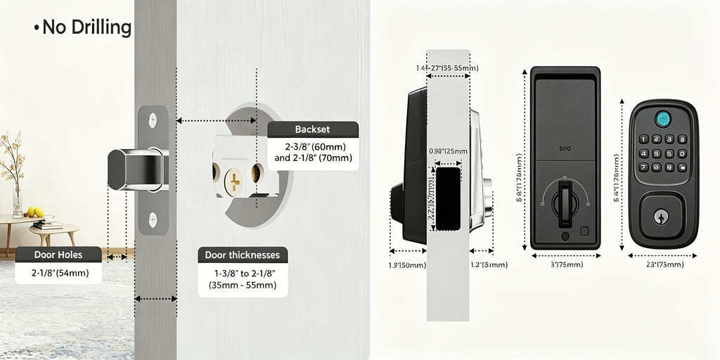 Fingerprint Keyless Entry Door Lock, Zinc Alloy Keypad Deadbolt with Listed 100 Codes, App Control and Two Keys, WiFi or Silver Handle Package Options