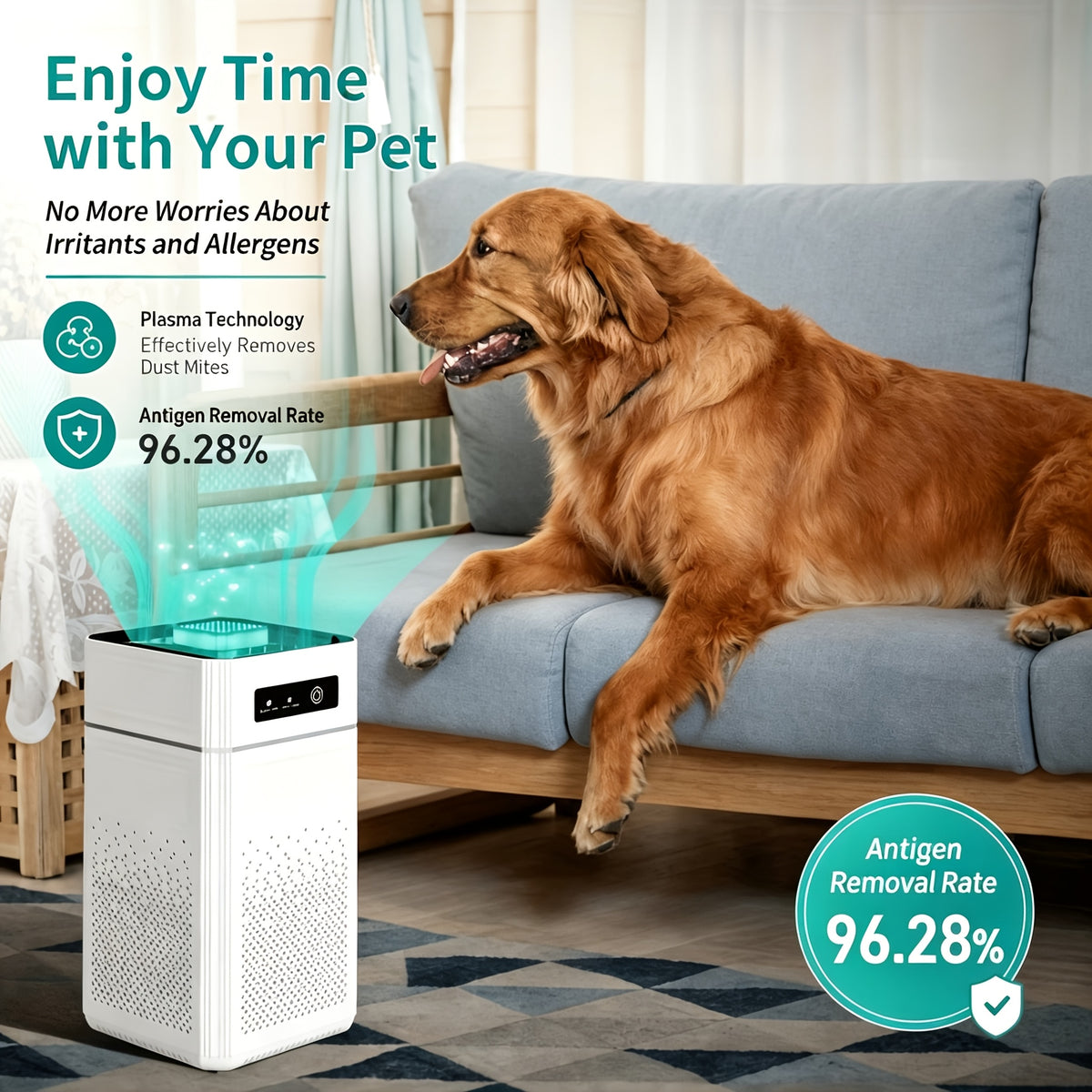 Portable USB Air Purifier in White with Listed H13 True HEPA and Activated Carbon Filters, Small-Space Air Cleaner for Bedroom and Home Office Placement