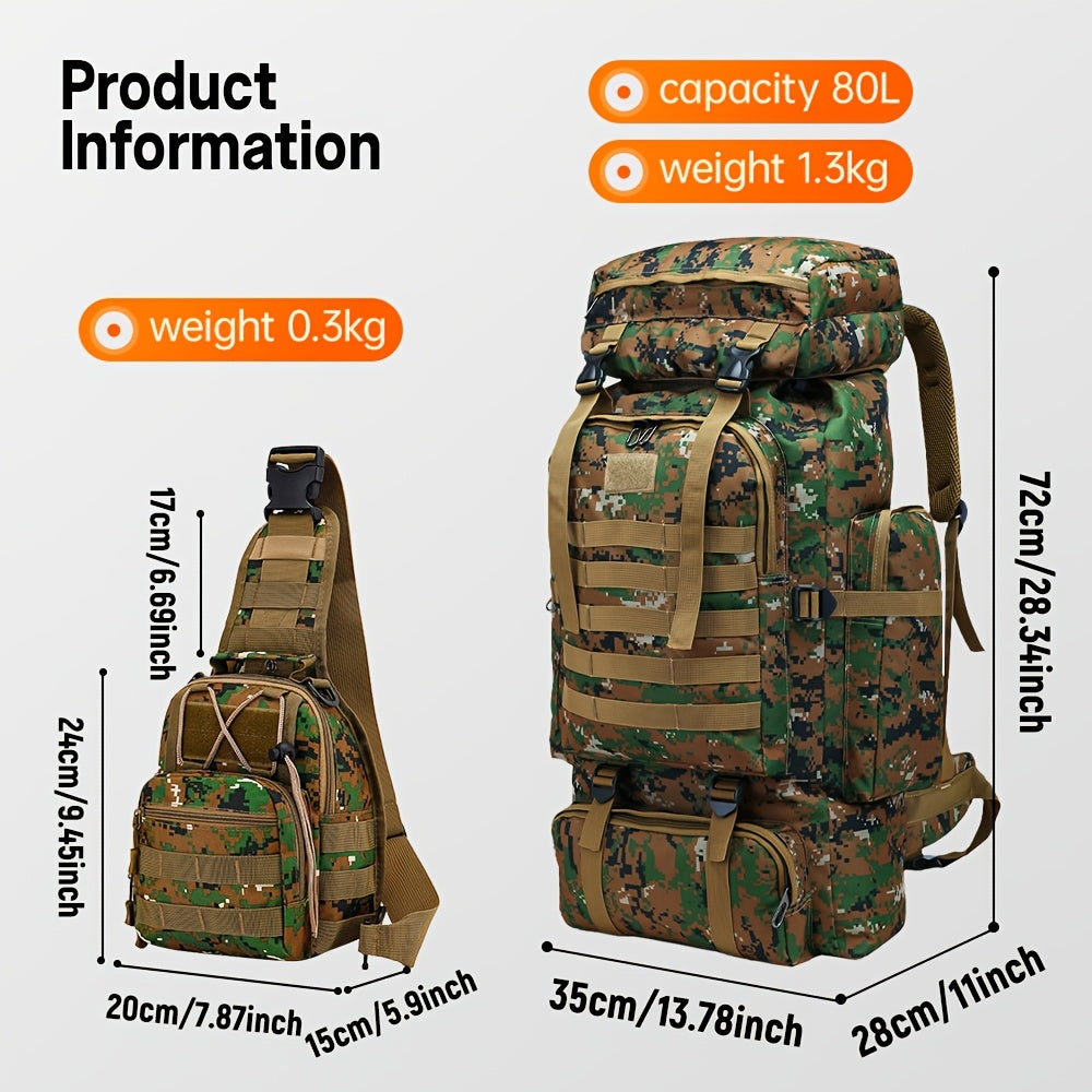 MOLLE Tactical Hiking Backpack with Multiple Compartments, Listed Two-Piece Set for Outdoor Gear Organization, Camping, Trekking and Adventure Travel