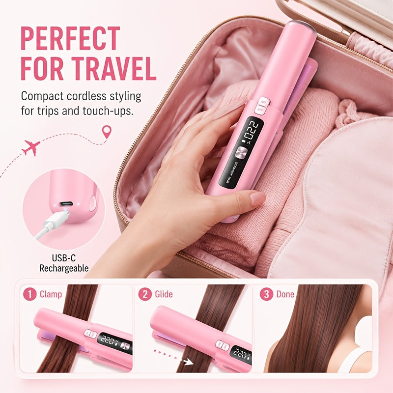 Cordless Hair Straightener and Curler in Gray, Listed Mini 2-in-1 USB-Rechargeable Flat Iron Design for Portable Styling and Travel Preparation