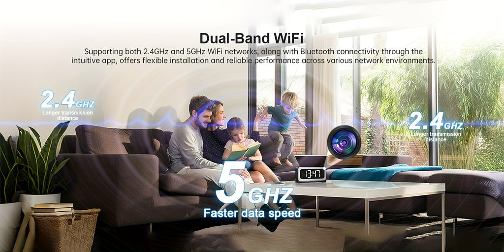 WiFi Clock Camera with 2K Video, Indoor Home Monitoring Camera with Motion Detection, Full Color Night Vision and Two-Way Talk in Ivory White
