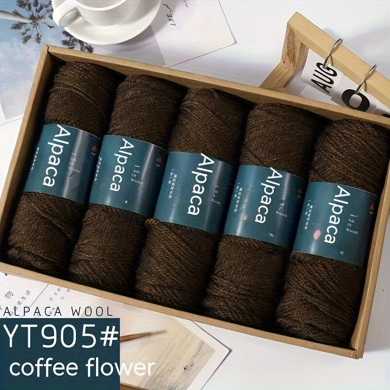 Alpaca Blend Knitting Yarn, Five-Piece Set with Listed 95% Alpaca and 5% Acrylic, 3.53 oz per Piece for 4–5 mm Needles and Handmade Scarves, Hats or Sweaters