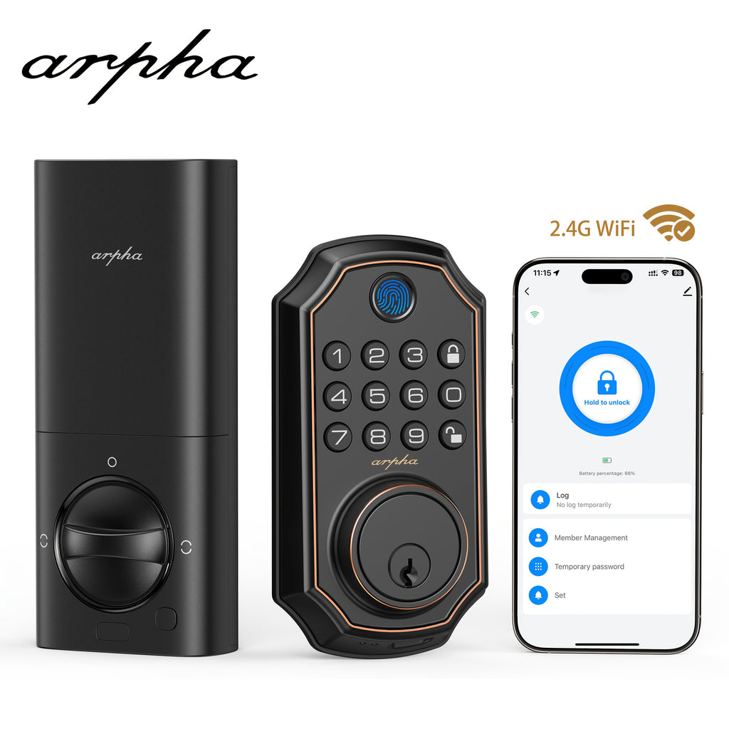 Electronic Deadbolt and Handle Set by ARPHA, Black Keyless Entry Door Lock with Listed 100 Codes, One-Time Password and Auto-Lock for Compatible Doors