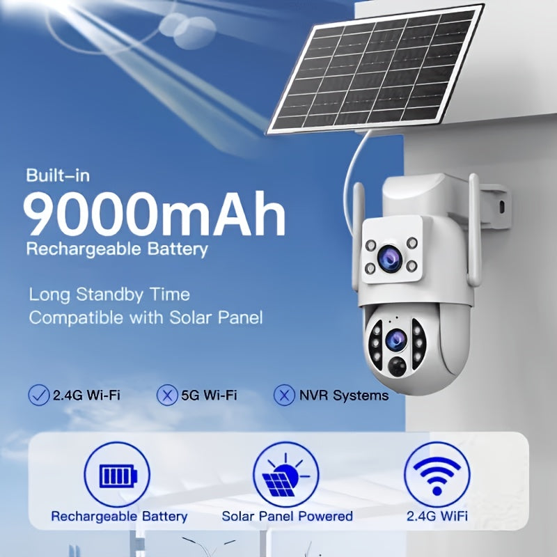 JOOAN RS3 Solar Security Camera with Dual Lenses, Listed 355° Auto-Tracking PTZ, 1296P Color Night Vision, Two-Way Audio and Rechargeable Battery