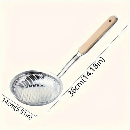 Wooden Handle Fine Mesh Strainer, Single Stainless Steel Kitchen Colander for Pasta and Vegetable Draining, Everyday Food Preparation at Home or Restaurants