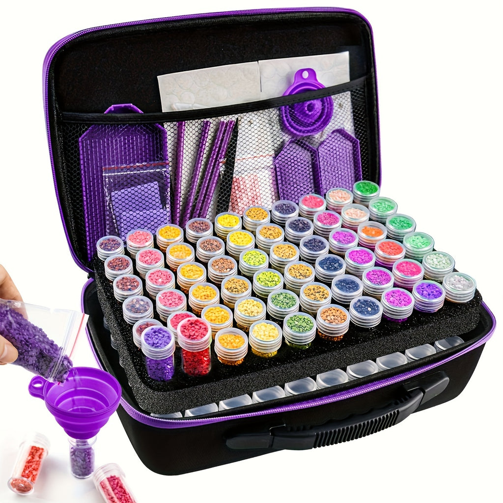 Purple Diamond Art Bead Organizer with 30, 120 or 240 Slot Options, Portable Diamond Painting Storage Container with Listed Drawing Kit for Craft Supply Sorting