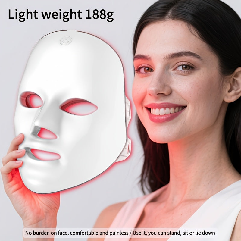 USB-Charging Facial Beauty Mask in White with Listed Seven-Color Design, Portable Personal Skin-Care Instrument for Home Routines and Thoughtful Gift Ideas