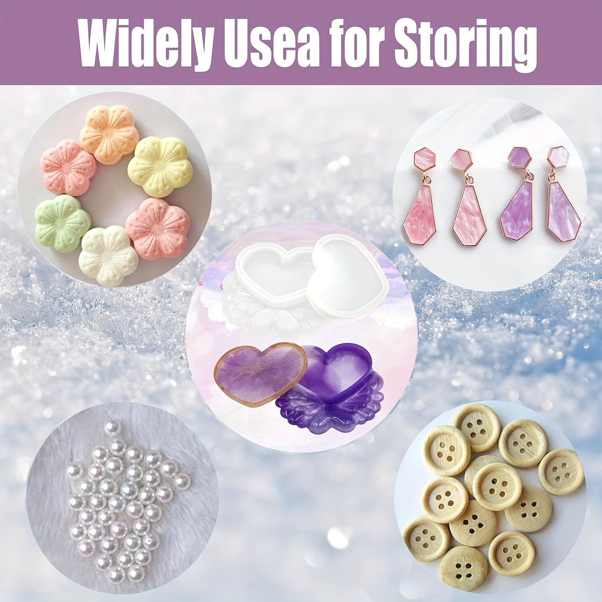 Silicone Resin Mold Kit with Mica Powder, 43-Piece Crown and Heart Shape Casting Set for DIY Jewelry Storage Boxes and Trinket Containers