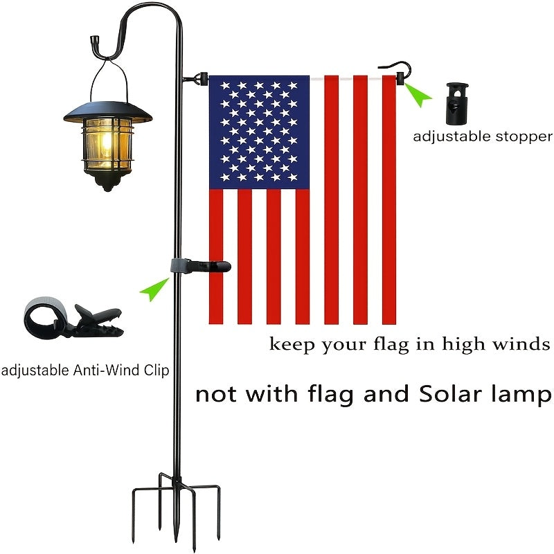 48-Inch Garden Flag Stand with Shepherd Hooks and Four-Claw Base, Holder for Small Flags up to 12 x 18 Inches, Yard Decor Support, Flags and Lanterns Not Included