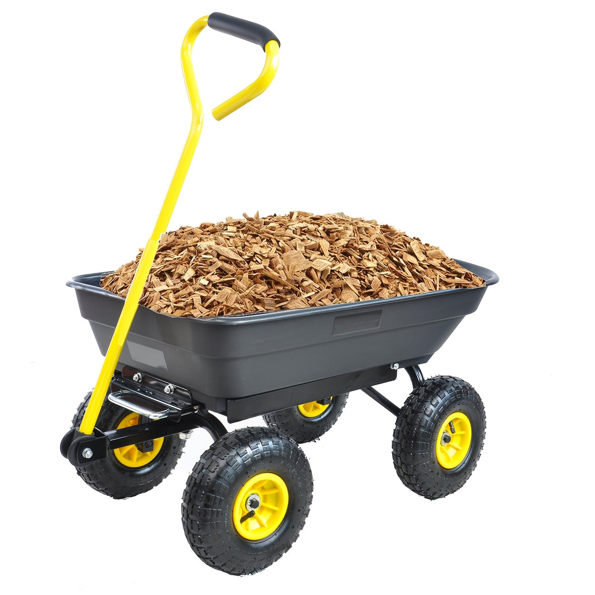 Poly Garden Dump Cart with Steel Frame, Listed 10-Inch Pneumatic Tires and 180-Degree Swivel Handle, Black or Green Option Labels for Lawn and Yard Supply Transport