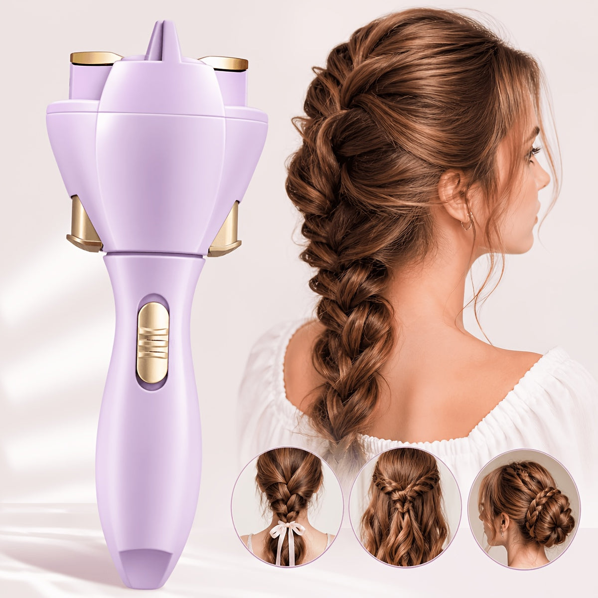 Automatic Hair Braider, Purple Cordless Electric Hair Twisting Tool with One-Button Control for DIY Everyday, Party and Wedding Styles, Battery Not Included