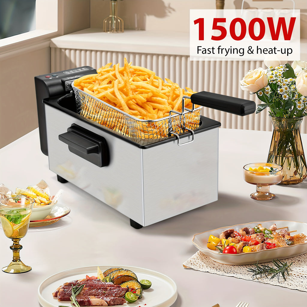 Electric Deep Fryer with Basket, 1500W Countertop Fryer, Adjustable Temperature Control, Viewing Window Lid, Non-Stick Detachable Parts, Easy Clean, 1.5L to 5L Sizes, Father's Day Gift