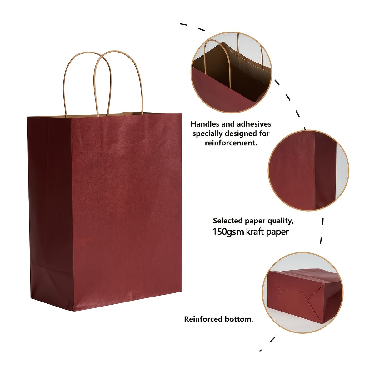 Red Kraft Gift Bags with Twisted Paper Handles, Listed 100-Pack in Small or Medium Sizes for Retail Packaging, Wedding Favors, Birthdays and Holiday Presents