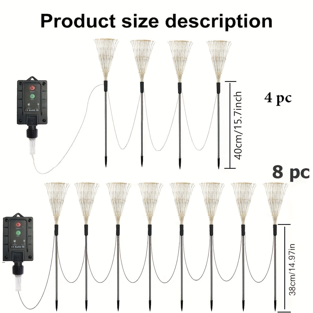 Solar Fireworks Garden Lights 8-Piece Set, Decorative Outdoor LED Lights with Listed Eight Modes in Multicolor, Warm or White Options for Lawn and Holiday Displays