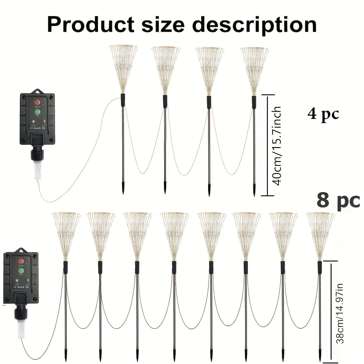 Solar Fireworks Garden Lights 8-Piece Set, Decorative Outdoor LED Lights with Listed Eight Modes in Multicolor, Warm or White Options for Lawn and Holiday Displays