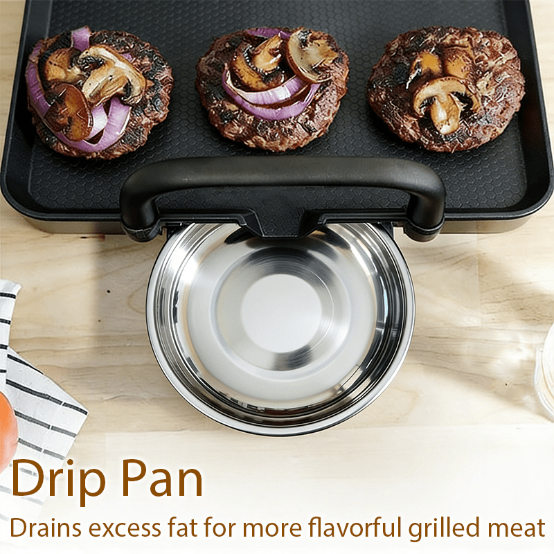 Non-Stick Electric Grill and Griddle Indoor, Adjustable Temperature Control BBQ Plate for Steaks, Skewers and Seafood with Drip Tray for Easy Cleanup, Portable Electric BBQ Grill for Camping, Family Gatherings and Outdoor Trips, Great Gift Idea