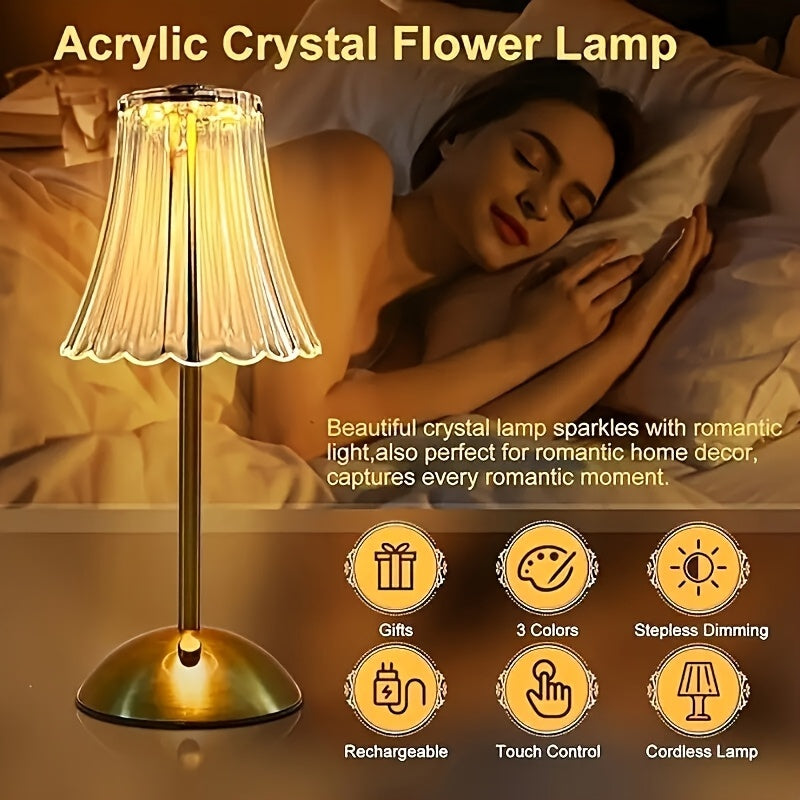 Retro Mini Table Lamp Set of 2 in Golden Finish, USB Rechargeable 12-Inch LED Lights with Three-Color Touch Control, Non-Dimmable Dining Decor