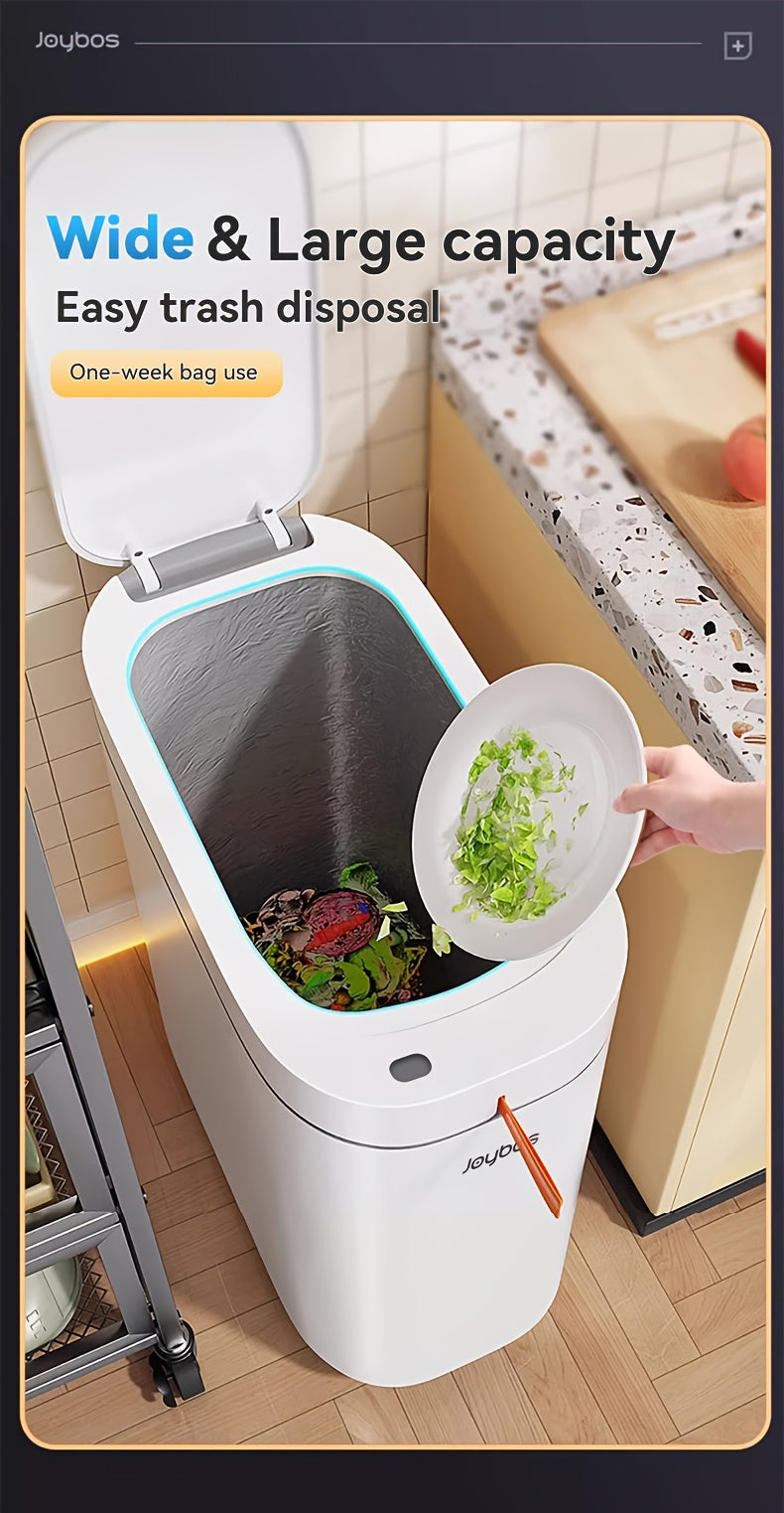 Motion Sensor Trash Can with Automatic Bag-Fitting Reference, White Plastic Bin in One, Two or Three-Piece Packs with Selected Garbage Bag Quantities