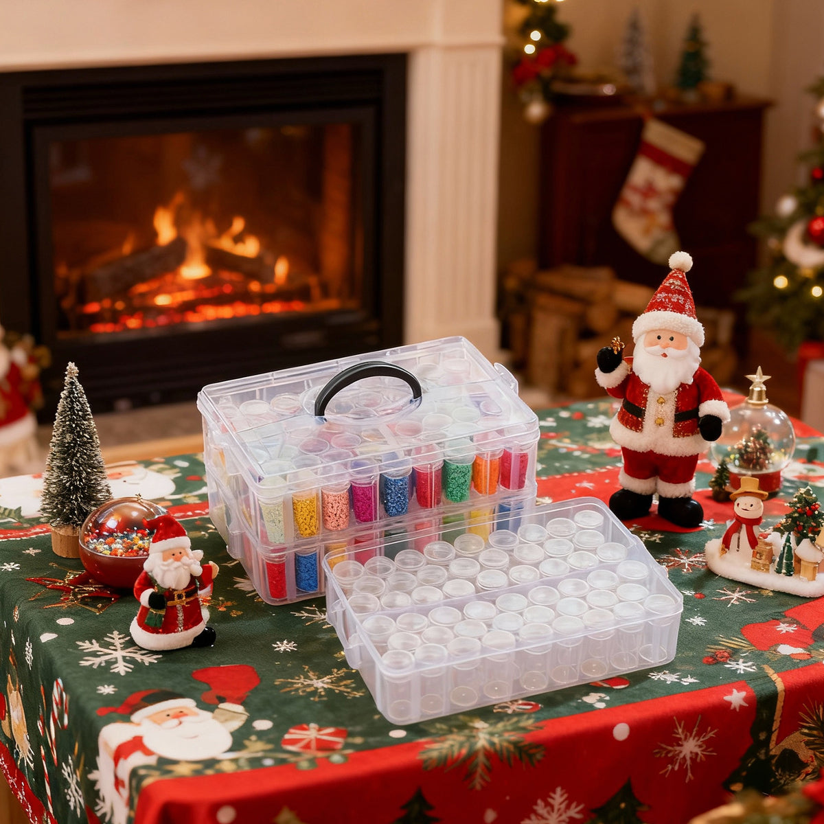 Bead Organizer by Whonline with Four Tiers and 200 Listed Slots, Portable Stackable Diamond Painting Storage for Jewelry Beads and Small Craft Supplies