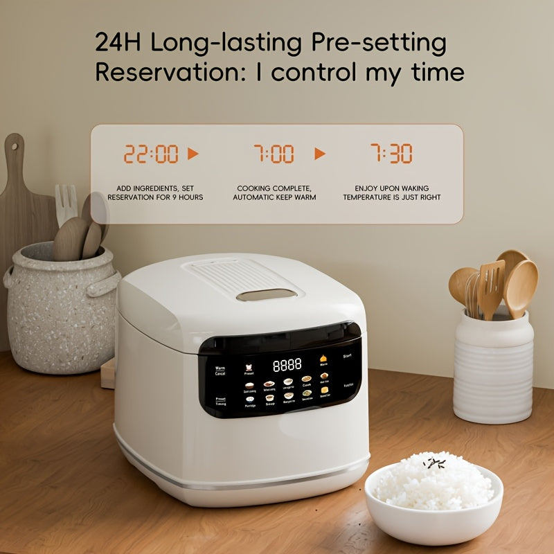 Multifunctional Rice Cooker with Listed 67 Oz Capacity and Ten-in-One Cooking Wording, White, Red or Black Options for Rice, Soup, Oatmeal and Small-Kitchen Meal Planning