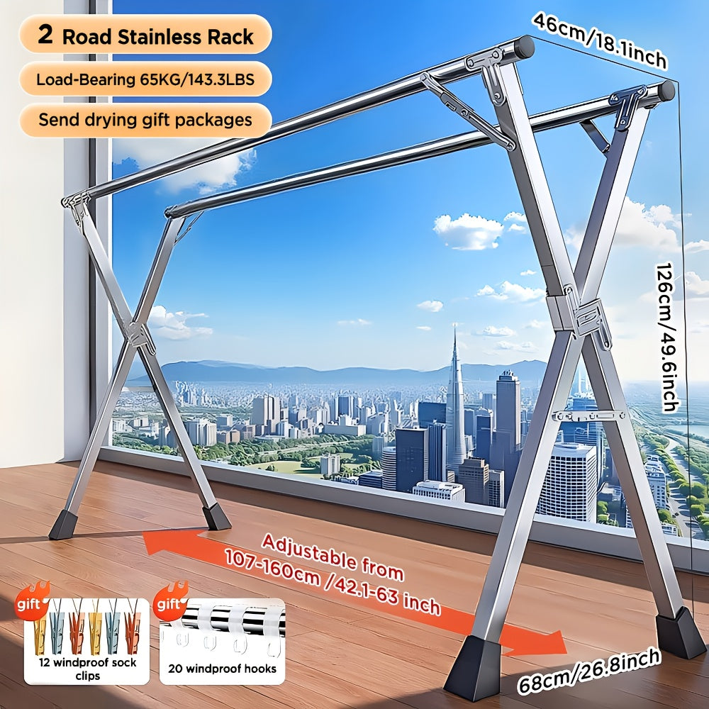 Retractable Clothes Drying Rack with Stainless Steel Construction and Folding Design, 42.52–62.99 or 48.43–78.74 Inch Length Options for Laundry Air Drying