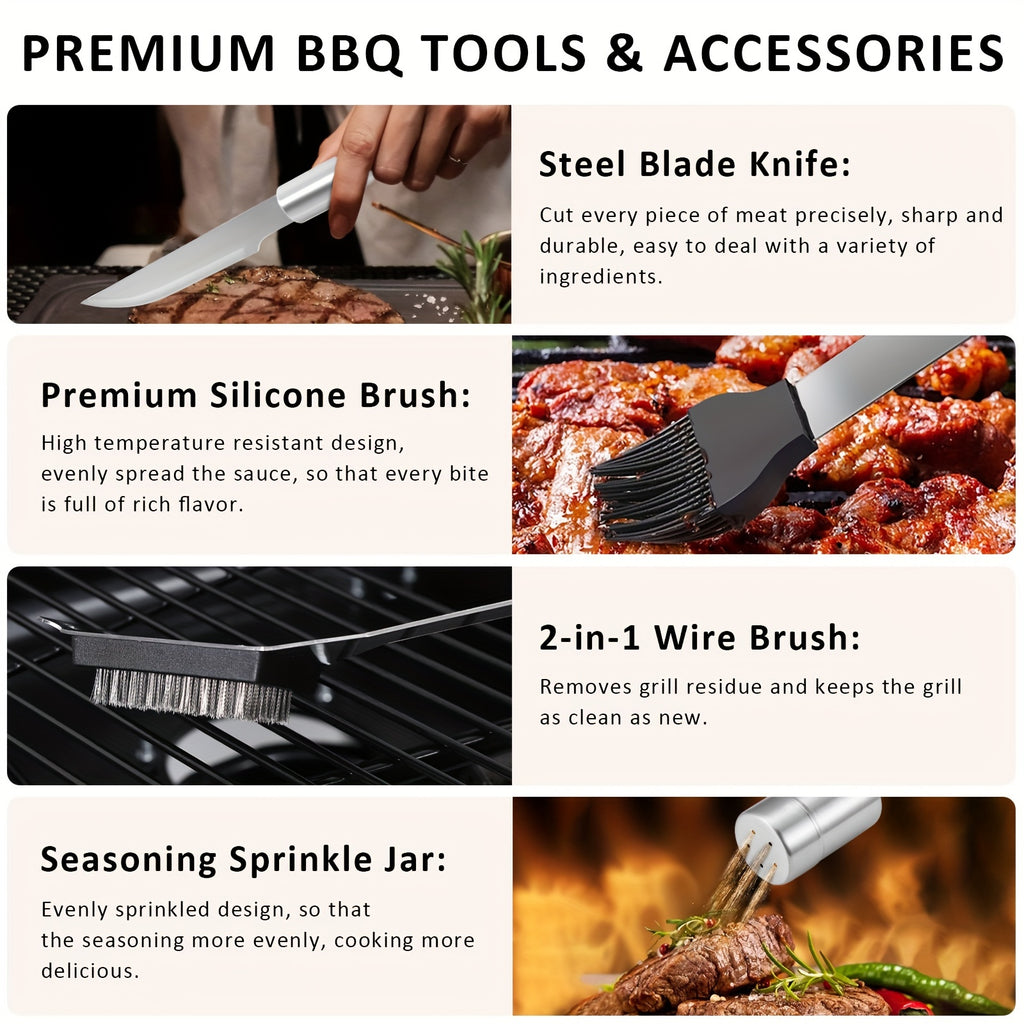 BBQ Tool Set, 15-Piece or 24-Piece Grill Accessories Kit for Backyard Barbecues, Camping Meals and Kitchen Cooking, Father's Day Gift for Grill Lovers