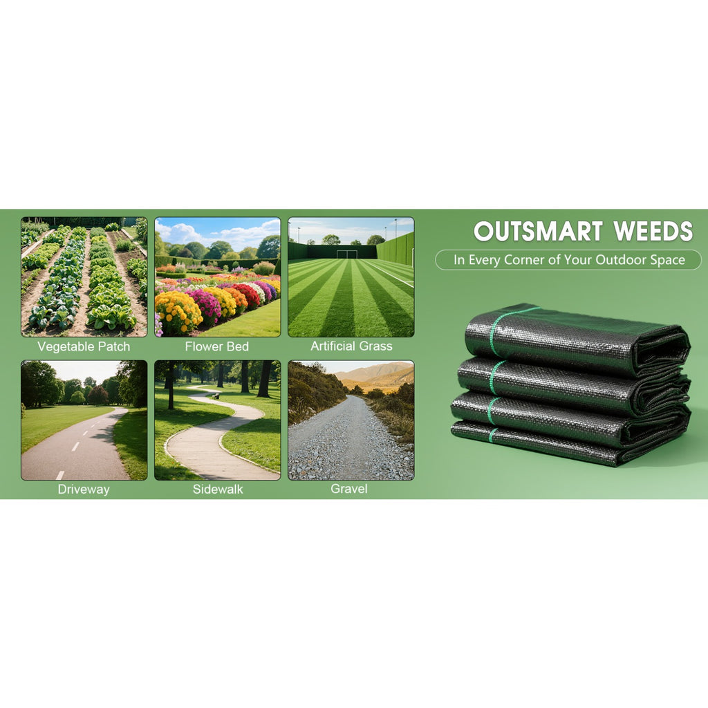 Woven Landscape Fabric Weed Barrier, 3.2oz Garden Ground Cover in 8 x 300 ft or 5 x 100 ft Rolls for Flower Beds, Mulch and Gravel Landscaping
