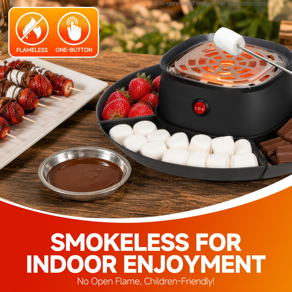 Tabletop Electric S'mores Maker for Indoor Marshmallow Roasting, Listed Compartment Trays and Four Forks, Blue, Red, Purple, Brown or 2-in-1 Brown Options