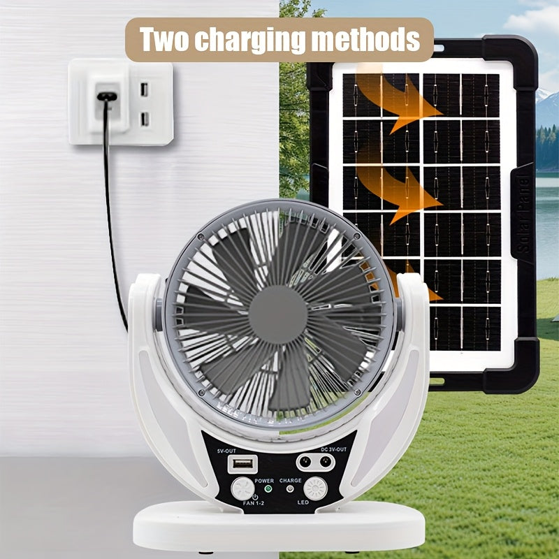 Solar and USB Charging Camping Fan with Adjustable Wind Speed and Angle, Single Portable Fan with Listed Mobile Phone Charging for Travel and Backup Use