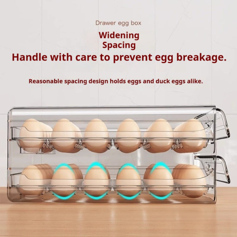 Egg Storage Container for Refrigerator, 40/60 Slot Double-Layer Stackable Egg Holder with Drawers, Dustproof Space-Saving Fridge Organizer Tray for Home Kitchen