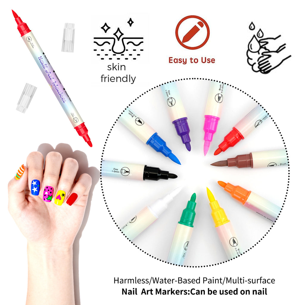 Dual-Tip Nail Art Markers 24-Piece Set, 12 Metallic and 12 Dopamine Color Acrylic Paint Pens for Graffiti-Inspired DIY Manicure Designs at Home or Salon